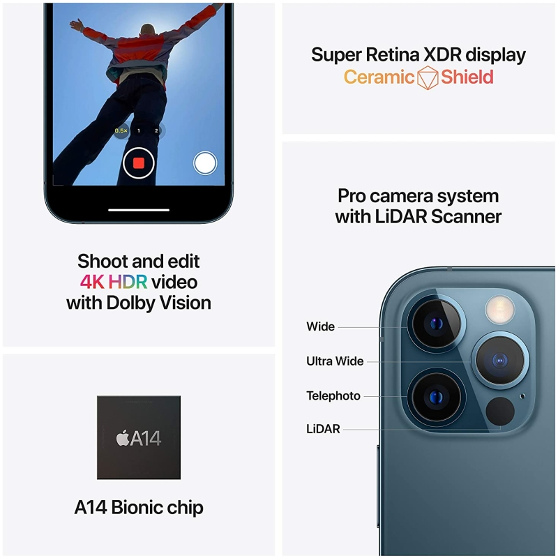 12 Pro Camera Apple iPhone 12 Pro, Single SIM, 128GB, Pacific Blue - Image 3