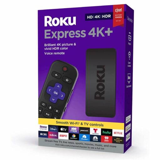Roku Express 4K+ 2021 Streaming Media Player HD/4K/HDR with Smooth Wireless Streaming and Roku Voice Remote GetWired Tronics