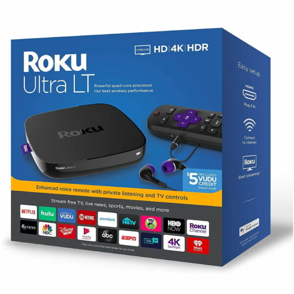 Roku Ultra LT 4K/HDR/HD Streaming Player with Enhanced Voice Remote, Ethernet, MicroSD