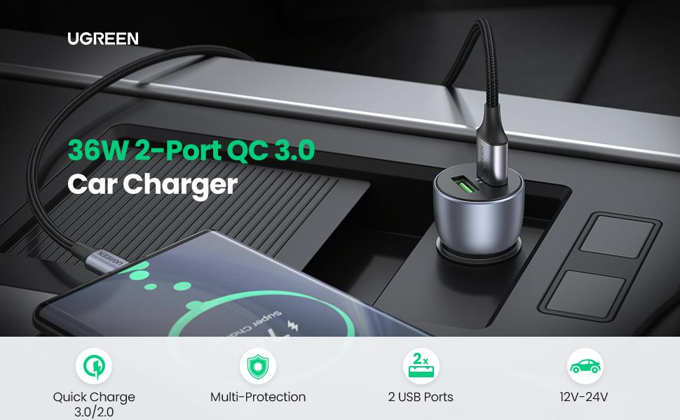 UGREEN USB Car Charger Quick Charge 36W - 12V