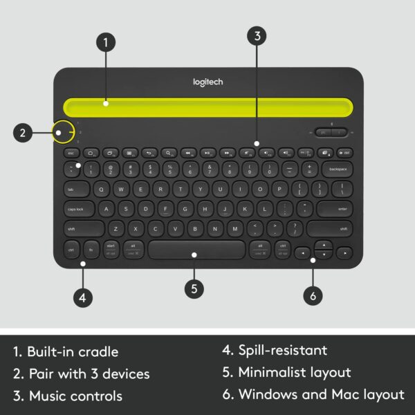 Logitech K480 Wireless Multi-Device Keyboard for Windows, macOS, iPadOS, Android or Chrome OS - Image 5