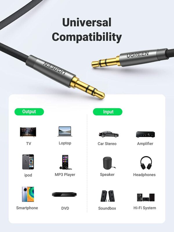 UGREEN 3.5mm Audio Cable Nylon Braided Aux Cord Male to Male Stereo Hi-Fi Sound - Image 4