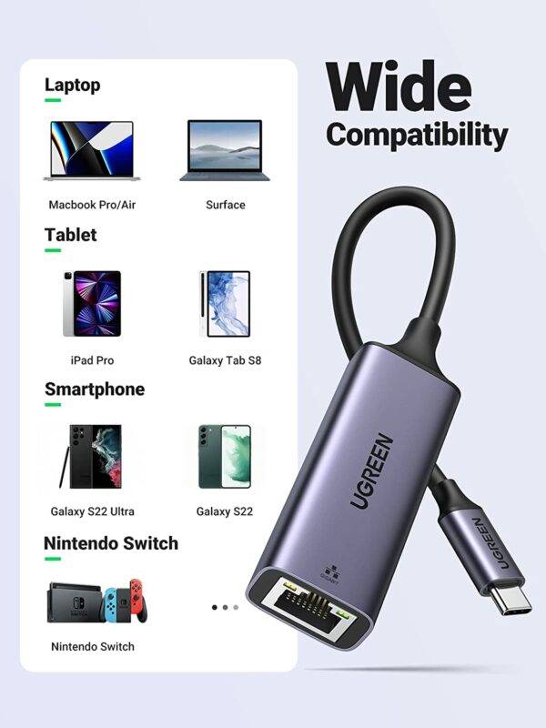 ugreen usb c ethernet adapter 3 UGREEN USB C to Ethernet Adapter Gigabit RJ45 to Thunderbolt 3 - Image 3
