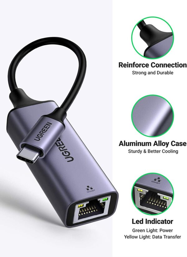 ugreen usb c ethernet adapter 4 UGREEN USB C to Ethernet Adapter Gigabit RJ45 to Thunderbolt 3 - Image 4
