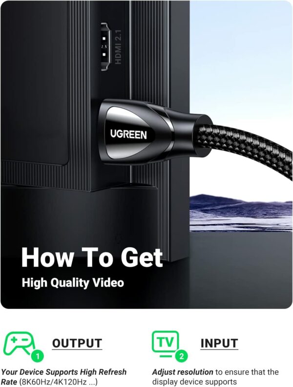 ugreen 8k hdmi cable 6 UGREEN 8K HDMI 2.1 48Gbps Ultra High Speed Braided HDMI Cable 8K@60Hz - Image 6