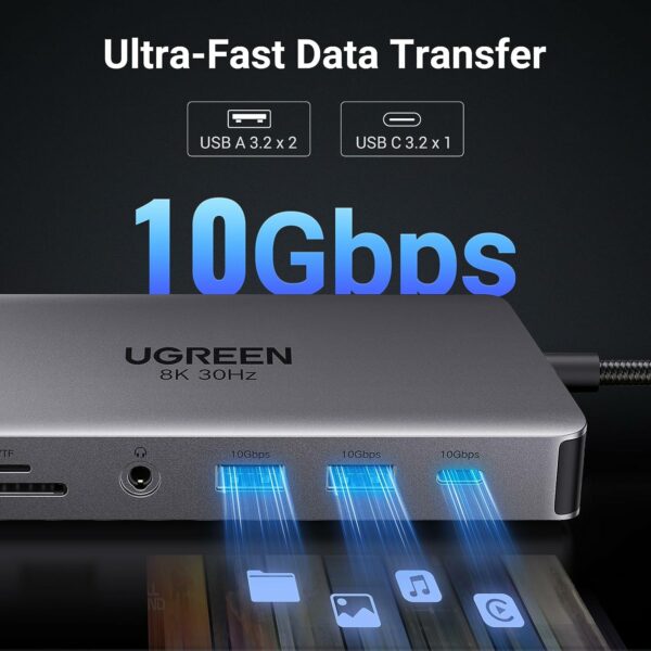 ugreen 11in1 dual hdmi dock f UGREEN Revodok Pro 11 in 1 USB C Hub Dual HDMI Docking Station - Image 6