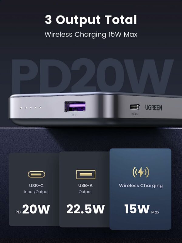 ugreen magnetic battery pack magsafe b UGREEN Magnetic 10,000mAh Battery Pack with Kickstand Wireless Magsafe Power Bank - Image 2